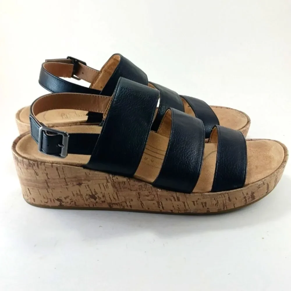 Life Stride Wyonna Low Profile Cork Wedge 3 Band Active Arch Black Womans 9.5.